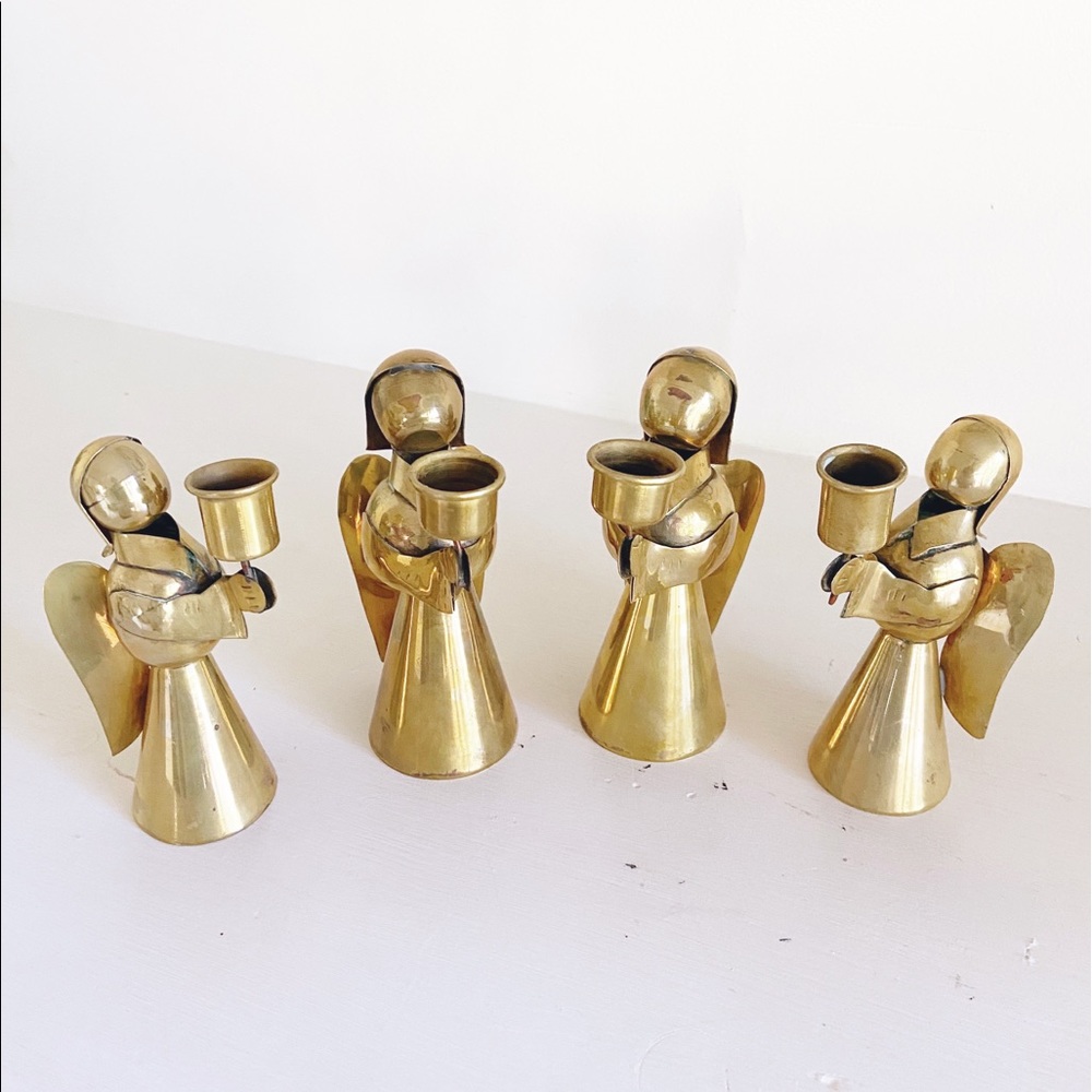 Vintage Set of 4 Brass Angel Candleholders